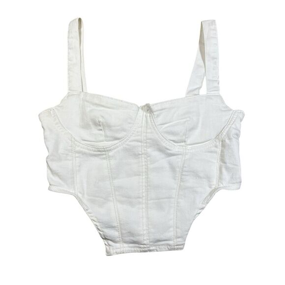 Zara White Denim Corset Top Cropped Size Large Romantic Gothic Bridal Bridesmaid - Picture 1 of 5